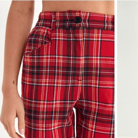 ❤️ Urban Outfitters Red Plaid Tapered Mom Pants Elastic Waist XS / 0–2 - Picture 4 of 13